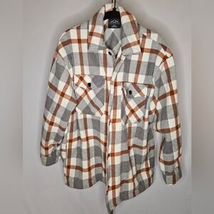 HFX Men's Relaxed Fit Plaid Shirt Jacket Shacket | Gray & Toasted Orange